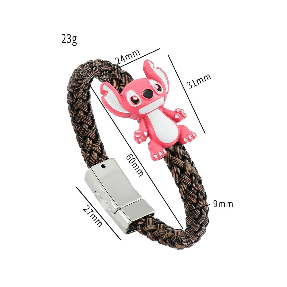 Pink Braided Leather Stitch Bracelet